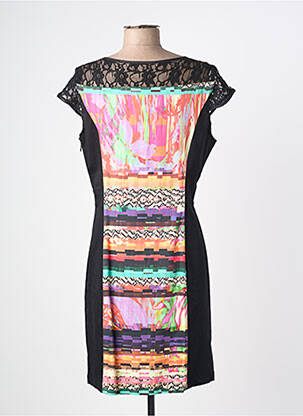 Robe mi-longue imprimé fantaisie manches longues noir PAUL BRIAL femme