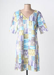 Robe mi-longue imprimé fantaisie manches courtes bleu HALOGENE femme