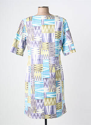 Robe mi-longue imprimé fantaisie manches courtes bleu HALOGENE femme