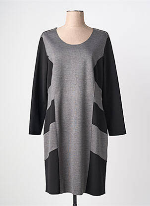 Robe mi-longue imprimé fantaisie manches longues noir GUY DUBOUIS femme