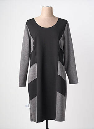 Robe mi-longue imprimé fantaisie manches longues noir GUY DUBOUIS femme