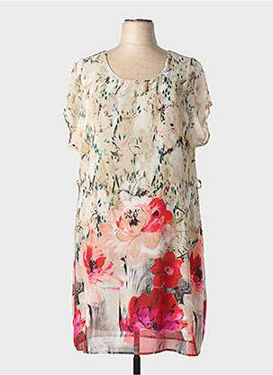 Robe mi-longue imprimé fantaisie manches courtes vert FRED SABATIER femme