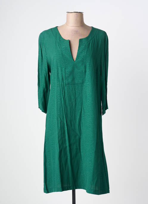Robe mi-longue coupe fluide manches 3/4 vert JANIS & JOHN femme