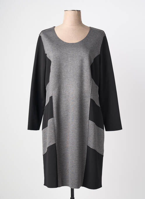 Robe mi-longue imprimé fantaisie manches longues noir GUY DUBOUIS femme