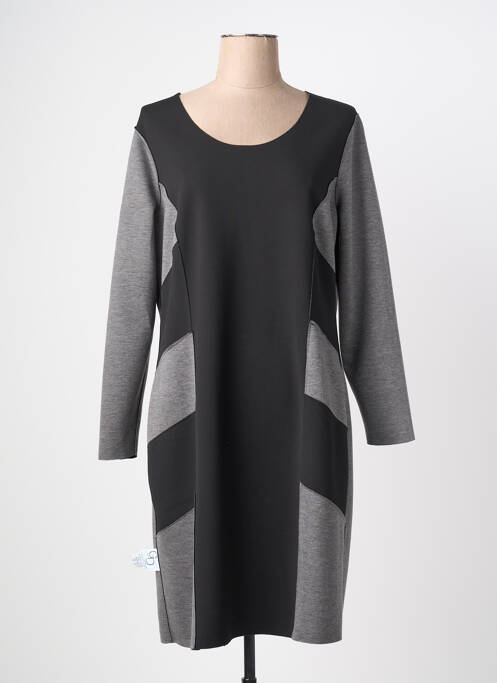 Robe mi-longue imprimé fantaisie manches longues noir GUY DUBOUIS femme