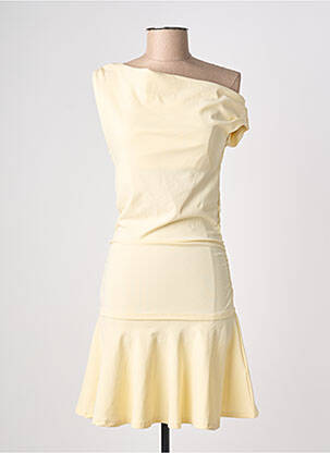 Robe mi-longue tissage crêpe manches courtes jaune ZARA femme
