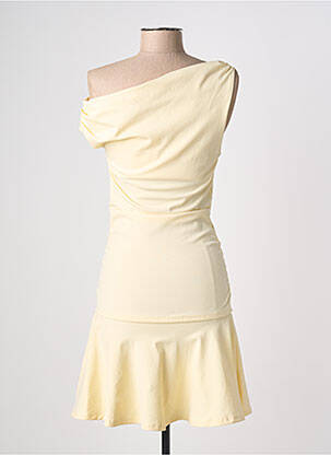 Robe mi-longue tissage crêpe manches courtes jaune ZARA femme