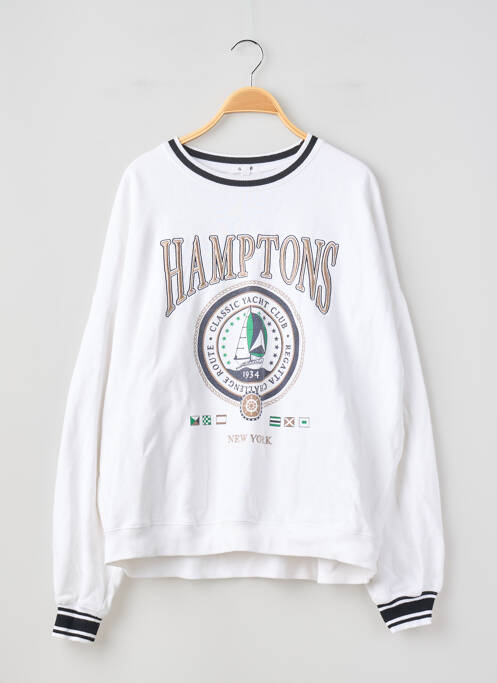 Sweat-shirt sérigraphie floquée manches longues blanc GARAGE femme