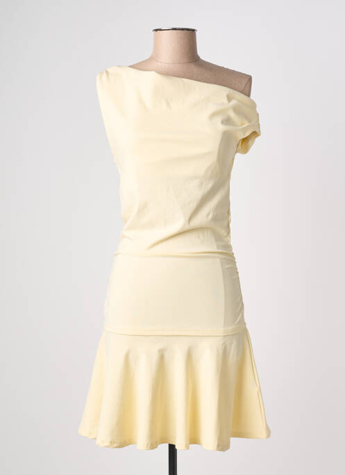 Robe mi-longue tissage crêpe manches courtes jaune ZARA femme