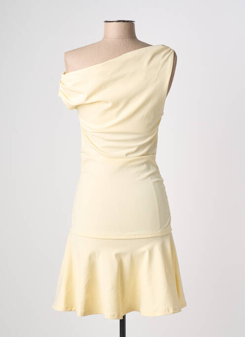 Robe mi-longue tissage crêpe manches courtes jaune ZARA femme