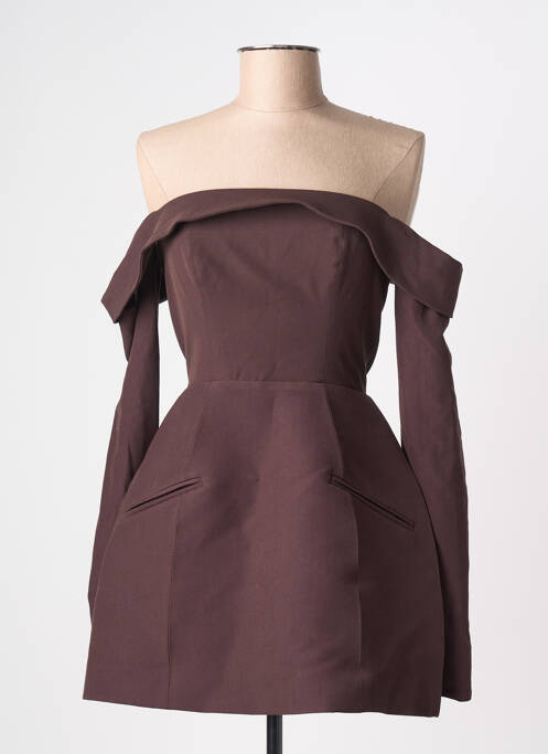 Robe courte fermeture zippée au dos manches longues marron OH POLLY femme