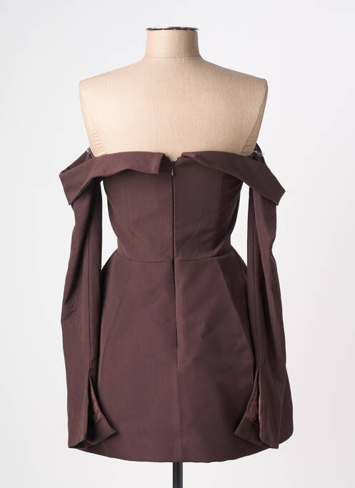Robe courte fermeture zippée au dos manches longues marron OH POLLY femme