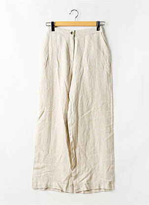 Pantalon droit fermeture zippée sous rabat boutonné beige CAMAIEU femme