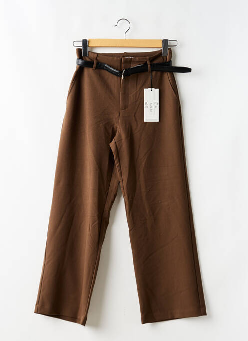 Pantalon droit fermeture zippée sous rabat boutonné marron STRADIVARIUS femme