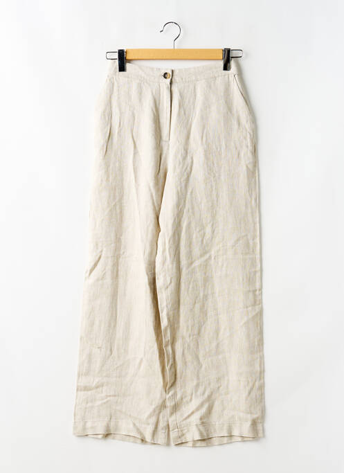 Pantalon droit fermeture zippée sous rabat boutonné beige CAMAIEU femme