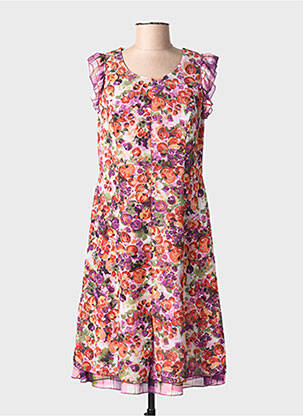 Robe mi-longue imprimé fantaisie manches courtes violet INITIATIVE femme
