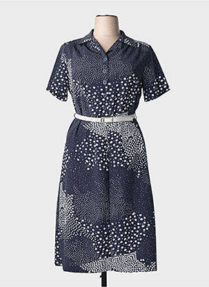 Robe mi-longue imprimé fantaisie manches courtes bleu GRIFFON femme