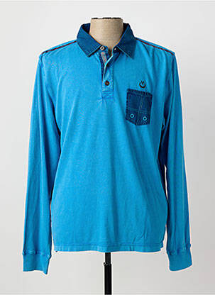 Polo tissage chiné manches longues bleu MONTE CARLO homme