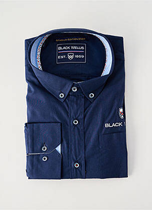Chemise manches longues coupe droite bleu BLACK WELLIS homme