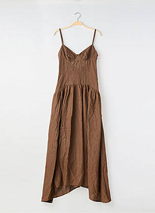 Robe longue coupe évasée sans manche marron LOUNGE femme