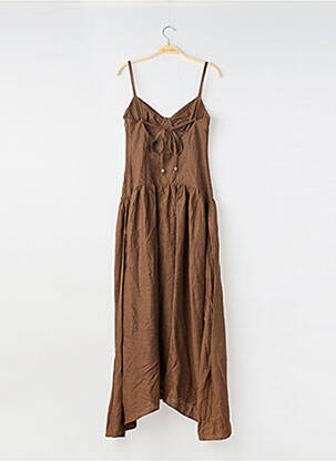Robe longue coupe évasée sans manche marron LOUNGE femme
