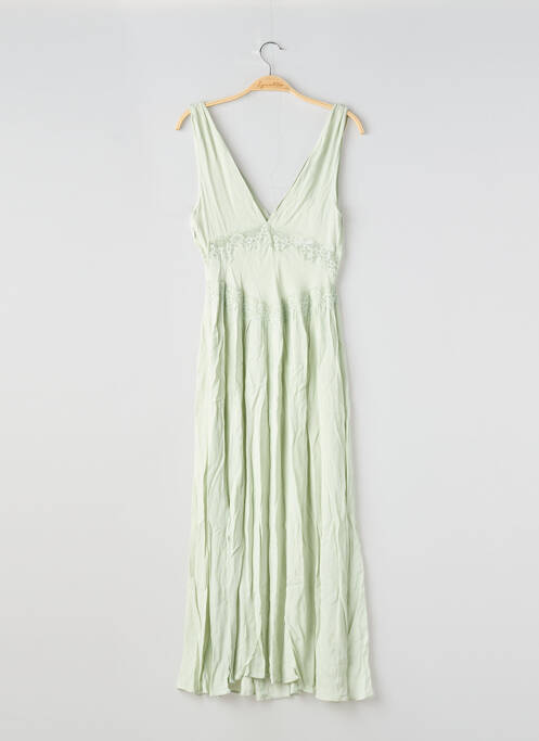 Robe longue tissage crêpe sans manche vert MANGO femme