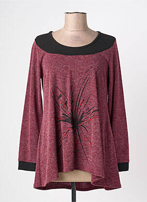 Pull tunique tissage chiné manches longues rouge HALOGENE femme