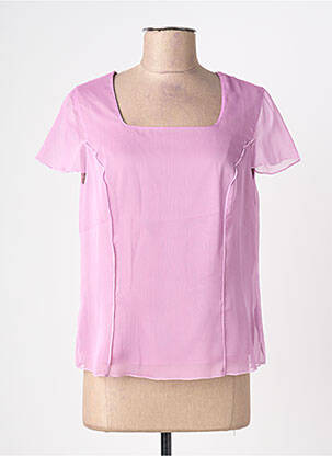 Top col carré manches courtes rose FRANCE RIVOIRE femme
