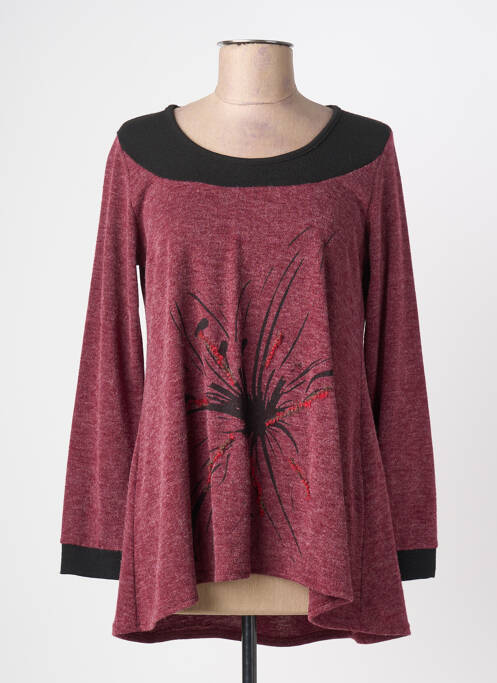 Pull tunique tissage chiné manches longues rouge HALOGENE femme