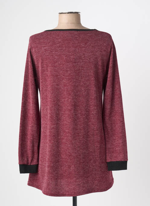 Pull tunique tissage chiné manches longues rouge HALOGENE femme