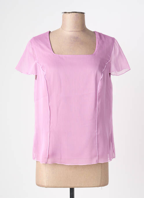 Top col carré manches courtes rose FRANCE RIVOIRE femme