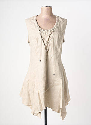 Tunique sans manche tissage crêpe beige DEOMINO femme