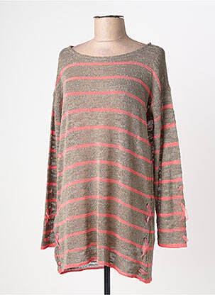 Pull tunique col rond manches longues marron TRICOTS JEAN MARC femme