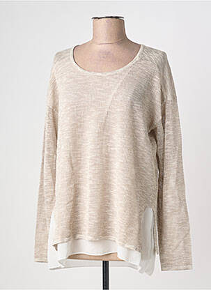 Pull tunique tissage chiné manches longues beige JOY OF LIFE femme