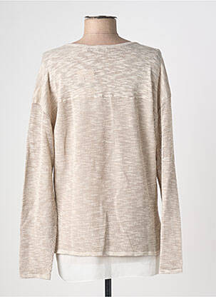 Pull tunique tissage chiné manches longues beige JOY OF LIFE femme