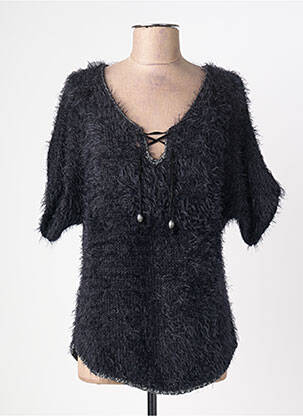 Pull coupe cintrée manches courtes noir LAURAME femme