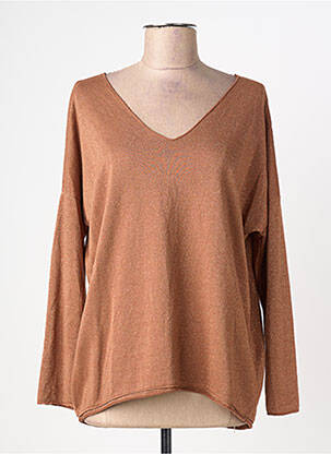 Pull coupe cintrée manches courtes marron GLOSSY femme