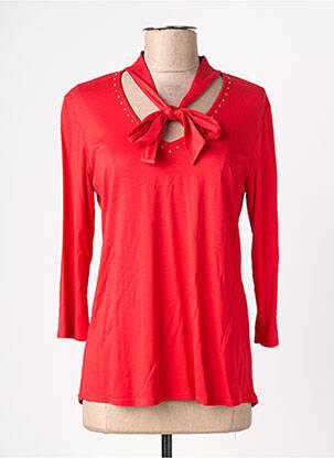 T-shirt sérigraphie avec strass manches 3/4 rouge VIE NOCTURNE femme