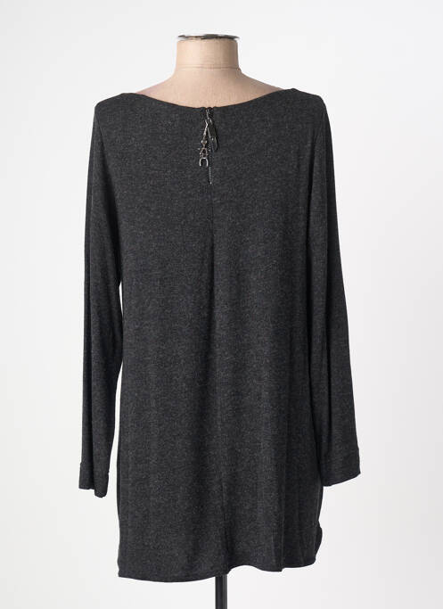 Pull tunique tissage chiné manches longues gris FRANCK ANNA femme