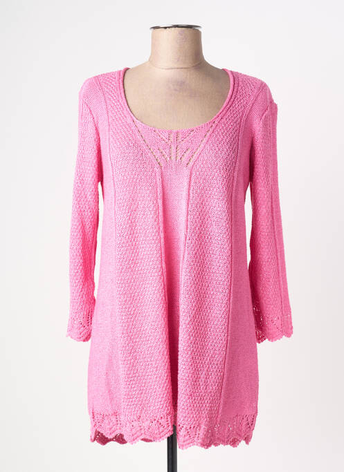 Pull tunique stretch manches longues rose JUNIE femme