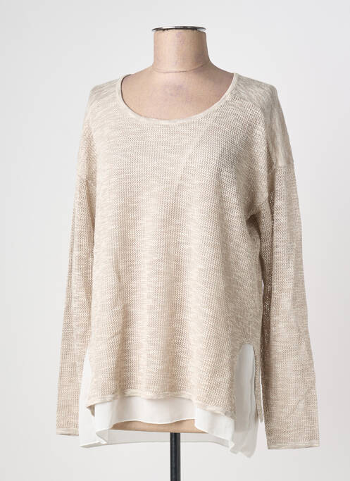 Pull tunique tissage chiné manches longues beige JOY OF LIFE femme