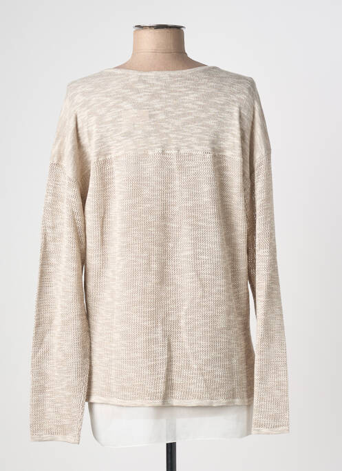 Pull tunique tissage chiné manches longues beige JOY OF LIFE femme