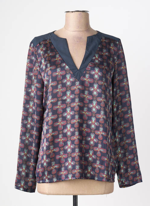 Blouse imprimé fantaisie manches longues bleu ARELINE femme