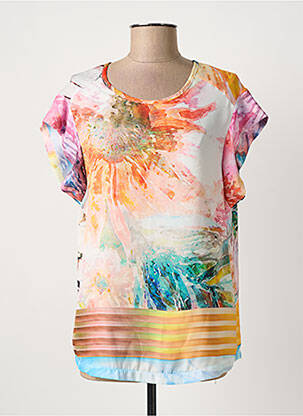 Top imprimé fantaisie manches courtes orange QUATTRO femme
