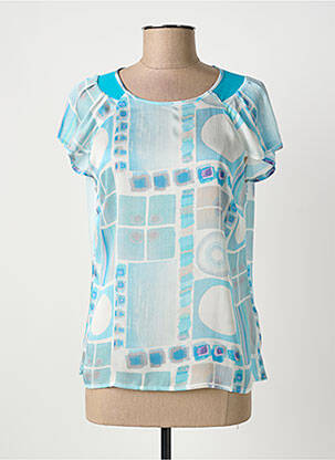 Top tissage crêpe manches courtes bleu QUATTRO femme