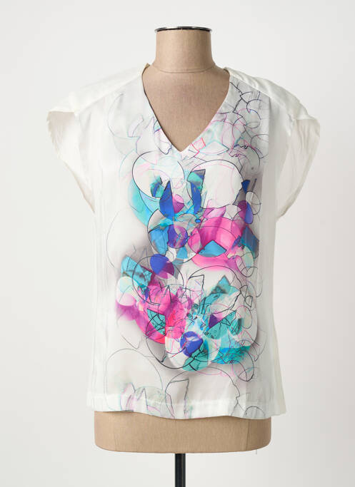 Top imprimé fantaisie manches courtes blanc QUATTRO femme