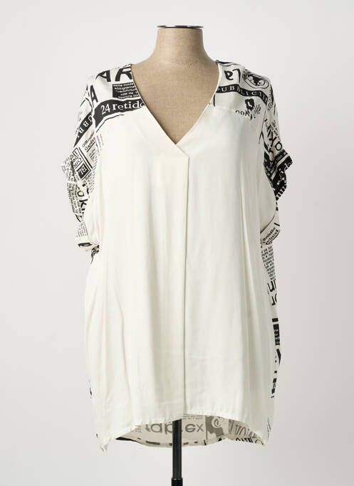 Tunique manches courtes col v blanc QUATTRO femme