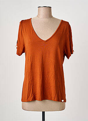 T-shirt col v manches courtes marron PAUL BRIAL femme
