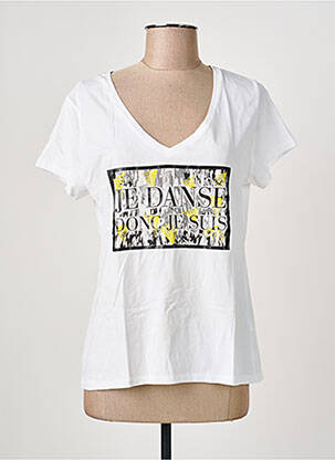 T-shirt col v manches courtes blanc ONE STEP femme