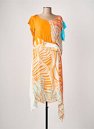 Robe mi-longue coupe fluide manches courtes orange ELISA CAVALETTI femme